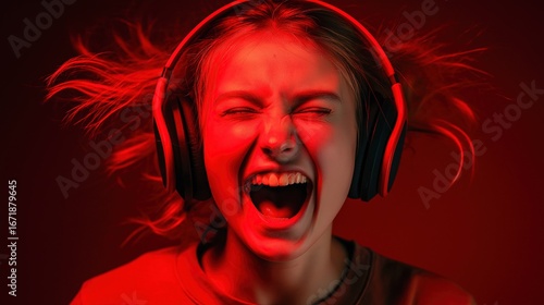 Excited young woman enjoyin...