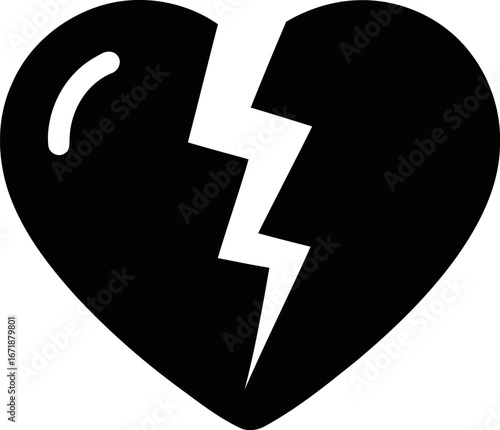 Broken heart symbol clean simple silhouette icon heartbreak relationship sadness loss emotion