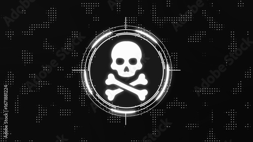 Digital Skull and Crossbones Target Symbol with Glitch Effect image photo