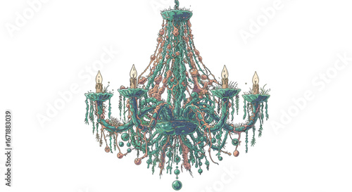 Elegant steampunk chandelier with vintage mechanical design and ornate details