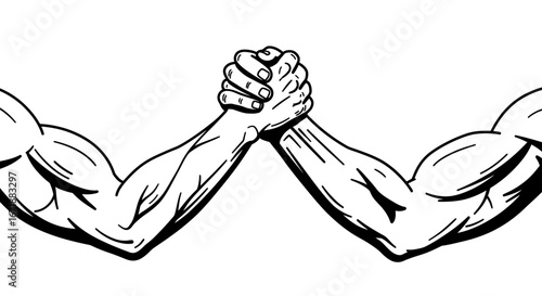 Muscular arms locked in intense arm wrestling grip.