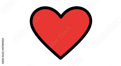 A single red heart shape with a black outline, centered on a white background.