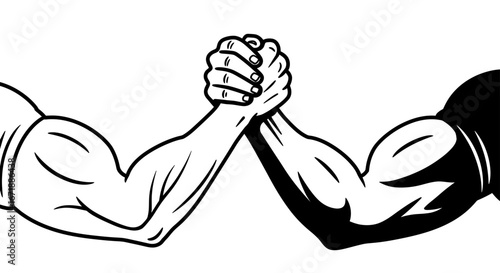 Muscular arms in a hand-to-hand arm wrestling competition.