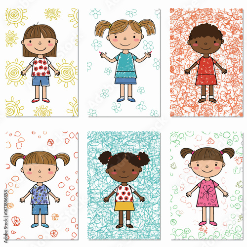 Diverse children happily playing musical instruments, a vibrant illustration of music education, childhood creativity, and a fun learning environment with musical notes.