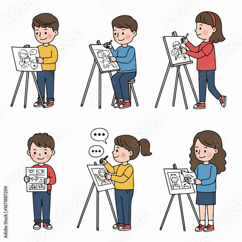 Diverse Children Learning Math with Abacuses - Engaging Early Education Illustration