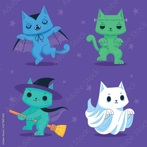 Flat halloween characters collection | Cat characters | Monsters
