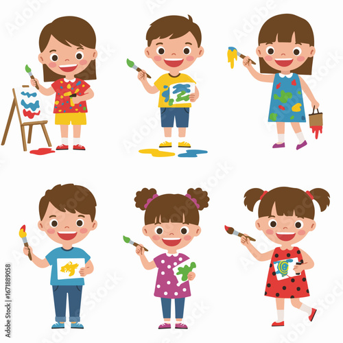 Happy diverse children playing with various hand puppets, celebrating creativity and imagination, isolated on white background.