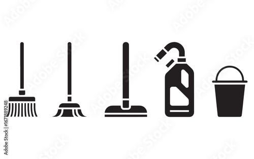 Cleaning Supplies Vector Icons Set for Housekeeping, Janitorial Services and Home Cleaning Needs