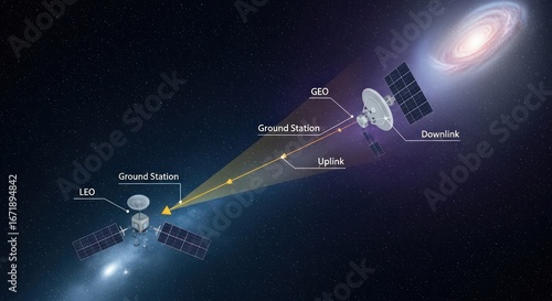 Satellite Communication Network Architecture Illustrating Uplink and Downlink in Space Connection