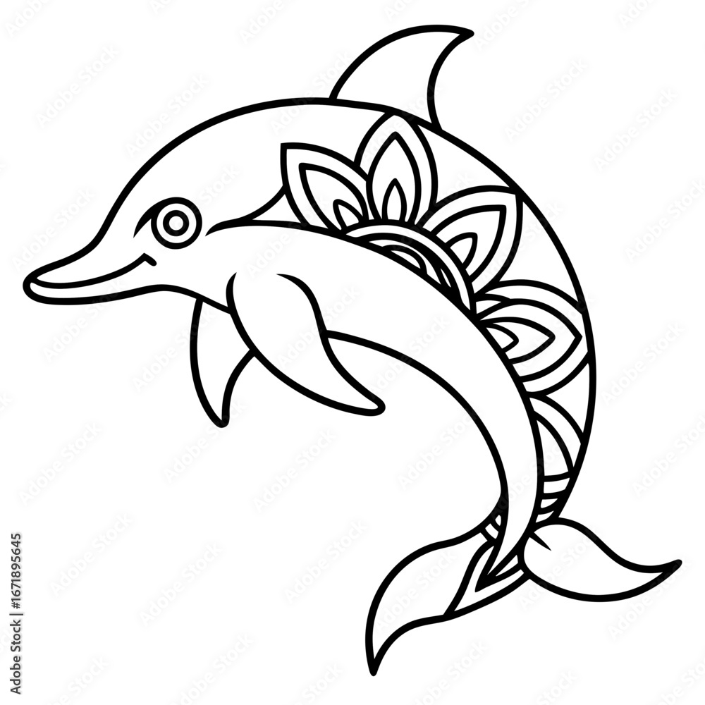 Obraz premium Mandala Dolphin Line Art Vector Illustration