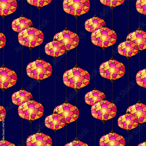 Seamless pattern with mosaic lanterns