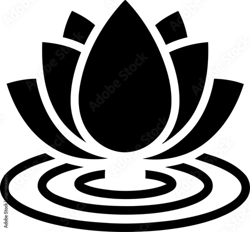 Elegant lotus flower icon floating on calm water ripples simple graphic symbol