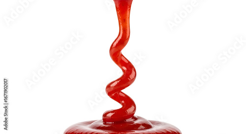 Ketchup Pours Down in a Swirling Motion on Transparent Background, Food Condiment Concept