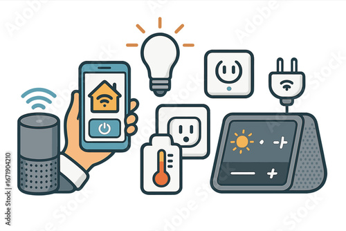 Smart Home Devices Enhancing Daily Life with Connected Technology for Convenience, Energy Efficiency, and Home Automation Vector Cartoon Illustration with Transparent Background