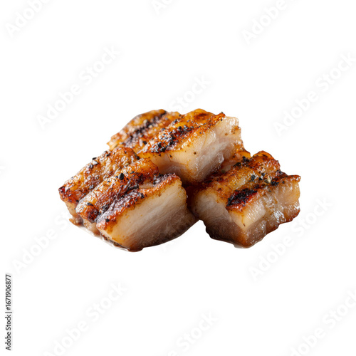 Crispy Grilled Pork Belly Cubes, Close-Up Studio Shot