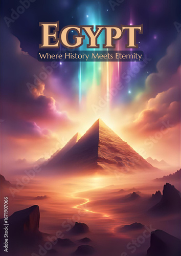 Mystical Ancient Egyptian Landscape with Golden Pyramid