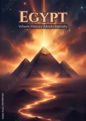 Mystical Ancient Egyptian Landscape with Golden Pyramid