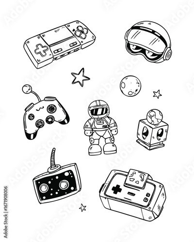 retro game icon set collection with hand drawn style