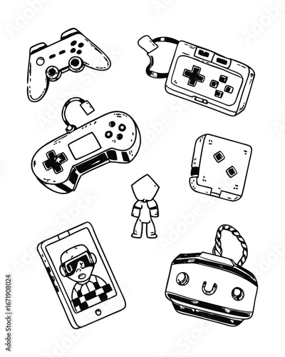 Retro Game Icon Set Collection with Hand-Drawn Style