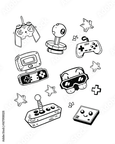 retro game icon set collection with hand drawn style