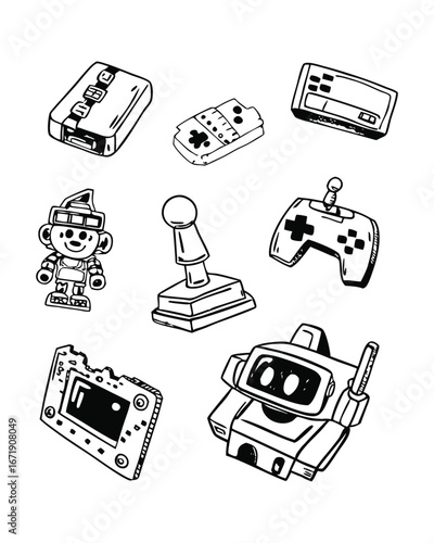 Retro Game Icon Set Collection with Hand-Drawn Style