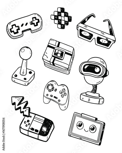 Retro Game Icon Set Collection with Hand-Drawn Style
