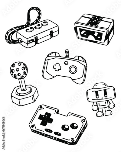 Retro Game Icon Set Collection with Hand-Drawn Style