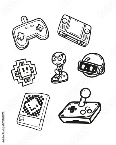 Retro Game Icon Set Collection with Hand-Drawn Style