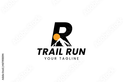 Running Across Mountain Trail Run Logo Design