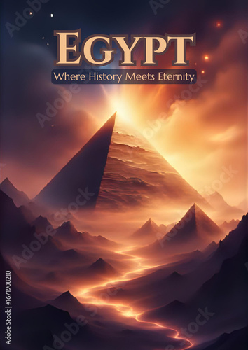 Mystical Ancient Egyptian Landscape with Golden Pyramid
