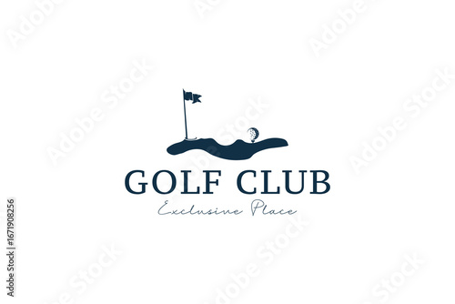 Retro vintage golf, professional golf ball logo template design, golf championship, badge or icon with crossed golf clubs and ball on tee. symbol, icon
