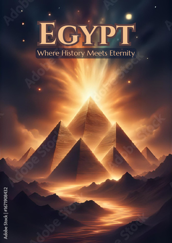 Mystical Ancient Egyptian Landscape with Golden Pyramid