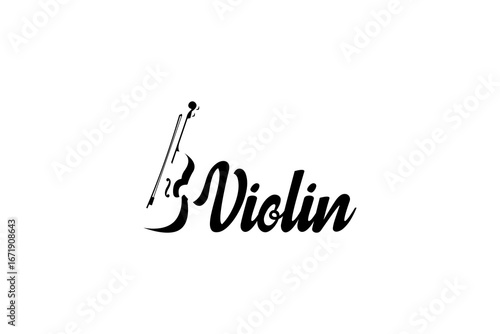 Simple Minimalist Violin Fiddle Viola Silhouette for Music Concert Show Logo Design