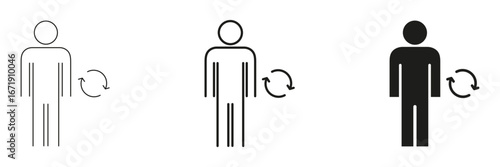 Human Figure With Circular Arrows Icon Set. Metabolism, Renewal, And Process Cycle Outline And Silhouette Symbol Collection. Health And Wellness Concept. Isolated Vector Illustration