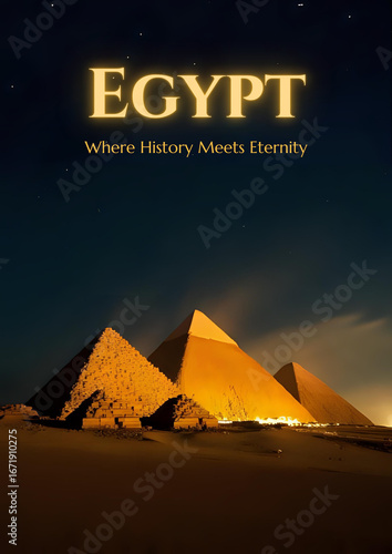 Mystical Ancient Egyptian Landscape with Golden Pyramid
