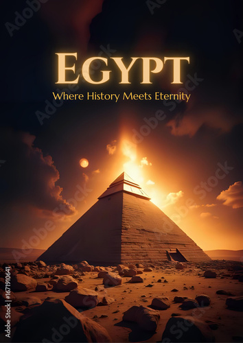 Mystical Ancient Egyptian Landscape with Golden Pyramid