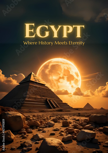 Mystical Ancient Egyptian Landscape with Golden Pyramid