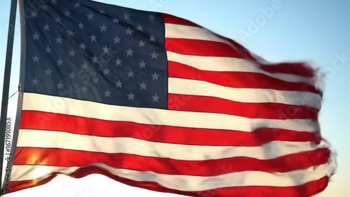 Wallpaper Mural US flag waving outdoors, clear sky, patriotic backdrop, website banner Torontodigital.ca