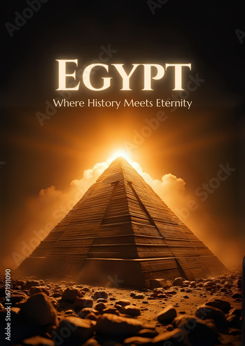 Mystical Ancient Egyptian Landscape with Golden Pyramid
