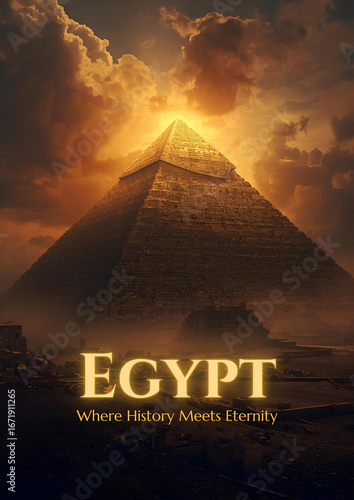Mystical Ancient Egyptian Landscape with Golden Pyramid
