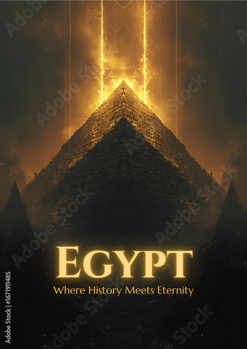 Mystical Ancient Egyptian Landscape with Golden Pyramid