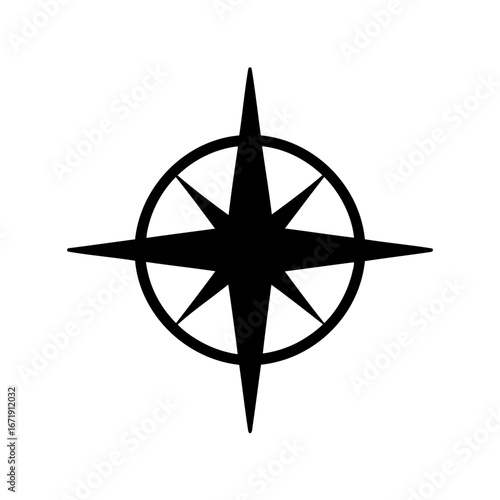 Black silhouette of a nautical eight point compass rose design element