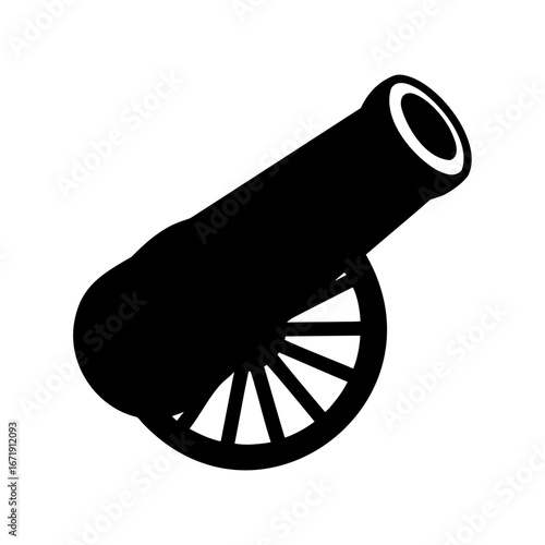 Silhouette illustration of a vintage cannon, a weapon of war on wheels