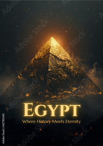 Mystical Ancient Egyptian Landscape with Golden Pyramid