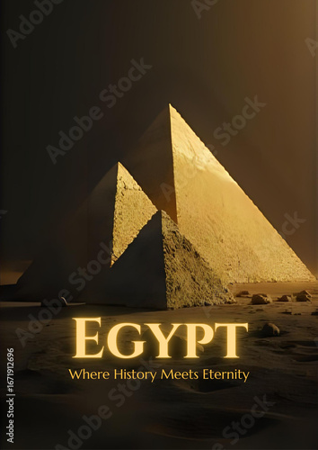 Mystical Ancient Egyptian Landscape with Golden Pyramid