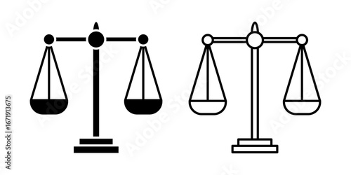 Vector isolated Balance Scale icon set in black outline and fill