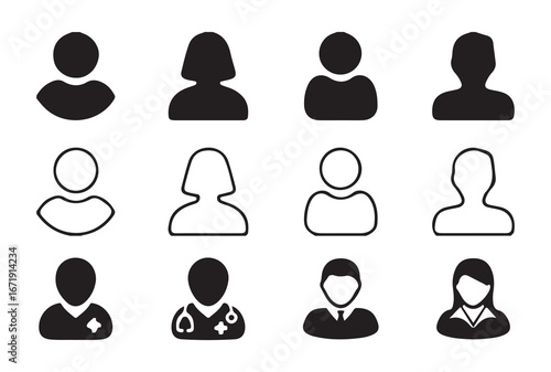 Professional and Modern User Profile Silhouette Icons for UI/UX Design vector illustration 