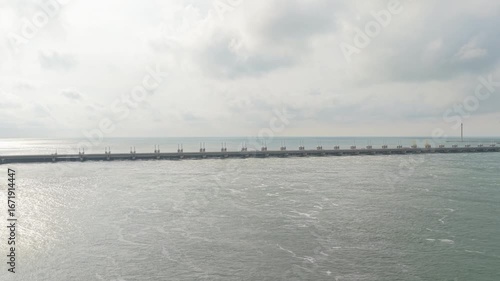 Wallpaper Mural Aerial drone view of Oosterschelde storm surge barrier at sea, Netherlands Torontodigital.ca