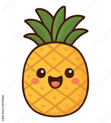 Cute cartoon pineapple with a happy expression