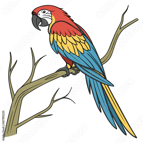 Vibrant Macaw Perched in Nature – Editable Vector Artwork

